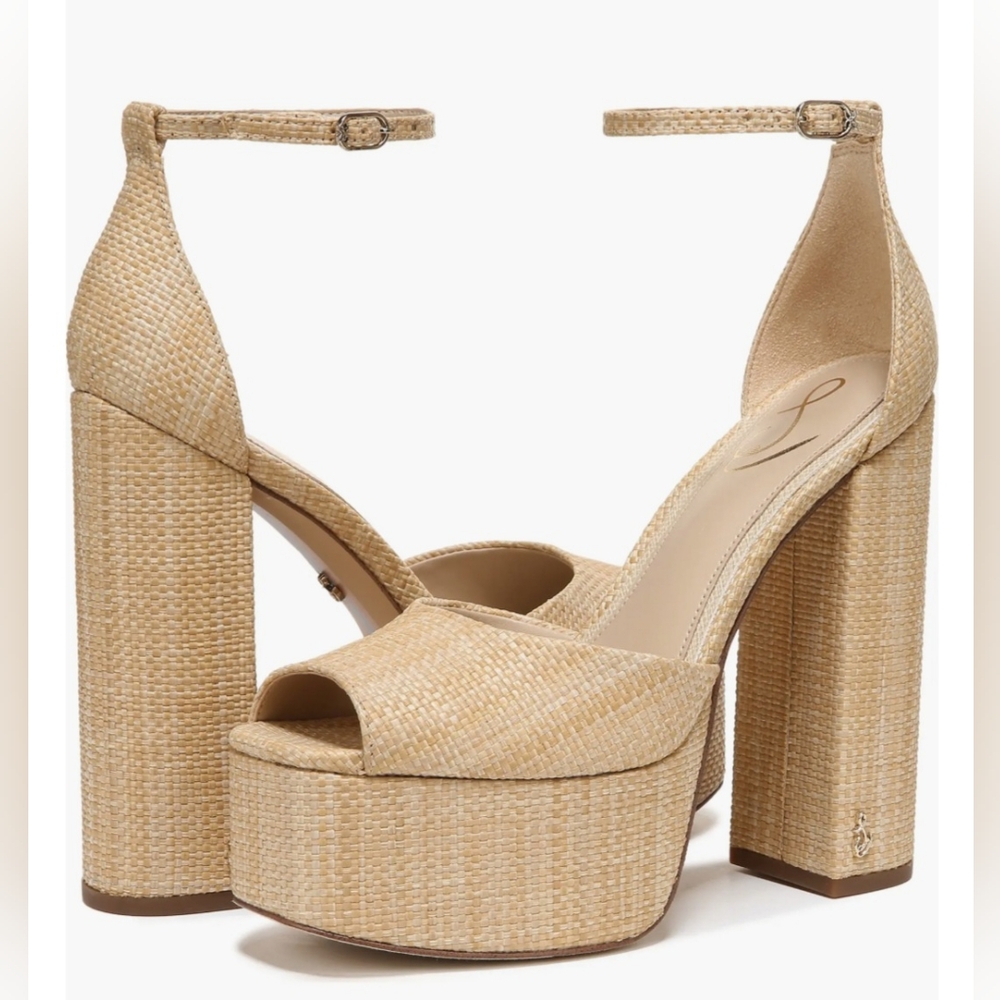 Sam Edelman Beige Woven Platform Sandals